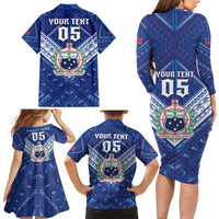 Toa Samoa Rugby Custom Family Matching Long Sleeve Bodycon Dress and Hawaiian Shirt Samoan Pride With Tribal Pattern - Polynesian Pride