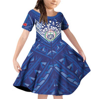 Toa Samoa Rugby Custom Family Matching Off Shoulder Short Dress and Hawaiian Shirt Samoan Pride With Tribal Pattern - Polynesian Pride
