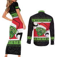 New Zealand Funny Christmas Couples Matching Short Sleeve Bodycon Dress and Long Sleeve Button Shirt Maori Tiki