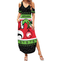 New Zealand Funny Christmas Family Matching Summer Maxi Dress and Hawaiian Shirt Maori Tiki LT05 Mom's Dress Black - Polynesian Pride