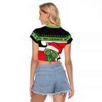 New Zealand Funny Christmas Raglan Cropped T Shirt Maori Tiki LT05 - Polynesian Pride