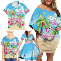 Hawaii Christmas Family Matching Off Shoulder Short Dress and Hawaiian Shirt Deck The Palms Holiday Flamingos