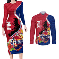 Guam Martin Luther King Jr Day Couples Matching Long Sleeve Bodycon Dress and Long Sleeve Button Shirt LT05 Red - Polynesian Pride
