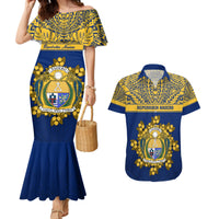 Personalised Repubrikin Naoero Independence Day Couples Matching Mermaid Dress and Hawaiian Shirt Tamanu With Coat Of Arms LT05 Yellow - Polynesian Pride