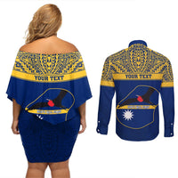 Personalised Repubrikin Naoero Independence Day Couples Matching Off Shoulder Short Dress and Long Sleeve Button Shirt Tamanu With Coat Of Arms LT05 - Polynesian Pride