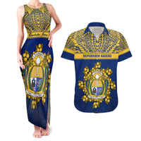 Personalised Repubrikin Naoero Independence Day Couples Matching Tank Maxi Dress and Hawaiian Shirt Tamanu With Coat Of Arms LT05 Yellow - Polynesian Pride