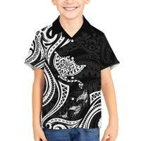 Hawaii Manta Ray Family Matching Off The Shoulder Long Sleeve Dress and Hawaiian Shirt Polynesian Art Tattoo