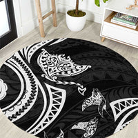 Hawaii Manta Ray Round Carpet Polynesian Art Tattoo LT05 Black - Polynesian Pride