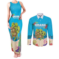 Ohana Hawaii Couples Matching Tank Maxi Dress and Long Sleeve Button Shirt Kawaii Family Turtle LT05 Blue - Polynesian Pride