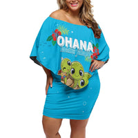 Ohana Hawaii Family Matching Off Shoulder Short Dress and Hawaiian Shirt Kawaii Family Turtle
