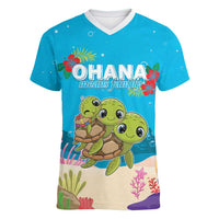 Ohana Hawaii Women V-Neck T-Shirt Kawaii Family Turtle LT05 Female Blue - Polynesian Pride