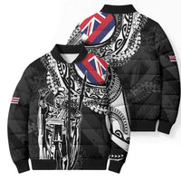Hawaii King Flag Bomber Puffer Jacket Hawaiian Maile Lei - Polynesian Pride