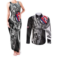 Hawaii King Flag Couples Matching Tank Maxi Dress and Long Sleeve Button Shirt Hawaiian Maile Lei - Polynesian Pride