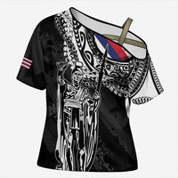 Hawaii King Flag Cross Shoulder Shirt Hawaiian Maile Lei LT05 Female Black - Polynesian Pride