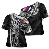 Hawaii King Flag Cross Shoulder Shirt Hawaiian Maile Lei - Polynesian Pride