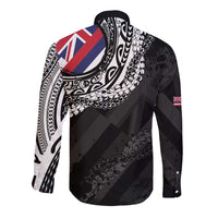 Hawaii King Flag Long Sleeve Button Shirt Hawaiian Maile Lei - Polynesian Pride