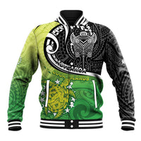 Custom New Zealand Cook Islands Baseball Jacket Maori Tiki With Circle Stars Turtle - Polynesian Pride