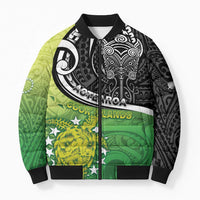 Custom New Zealand Cook Islands Bomber Puffer Jacket Maori Tiki With Circle Stars Turtle - Polynesian Pride