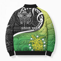 Custom New Zealand Cook Islands Bomber Puffer Jacket Maori Tiki With Circle Stars Turtle - Polynesian Pride