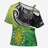 Custom New Zealand Cook Islands Cross Shoulder Shirt Maori Tiki With Circle Stars Turtle - Polynesian Pride
