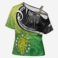Personalised New Zealand Cook Islands Cross Shoulder Shirt Maori Tiki With Circle Stars Turtle LT05 Female Multicolor - Polynesian Pride