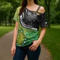 Custom New Zealand Cook Islands Cross Shoulder Shirt Maori Tiki With Circle Stars Turtle - Polynesian Pride