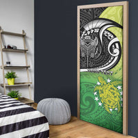 Custom New Zealand Cook Islands Door Cover Maori Tiki With Circle Stars Turtle - Polynesian Pride