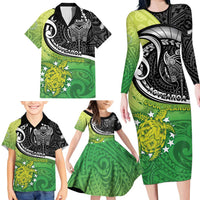 Personalised New Zealand Cook Islands Family Matching Long Sleeve Bodycon Dress and Hawaiian Shirt Maori Tiki With Circle Stars Turtle LT05 - Polynesian Pride