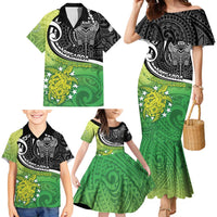Personalised New Zealand Cook Islands Family Matching Mermaid Dress and Hawaiian Shirt Maori Tiki With Circle Stars Turtle LT05 - Polynesian Pride