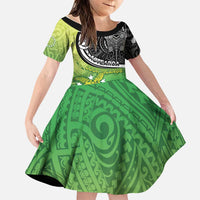Personalised New Zealand Cook Islands Family Matching Off Shoulder Maxi Dress and Hawaiian Shirt Maori Tiki With Circle Stars Turtle LT05 Daughter's Dress Multicolor - Polynesian Pride