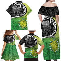 Custom New Zealand Cook Islands Family Matching Off Shoulder Maxi Dress and Hawaiian Shirt Maori Tiki With Circle Stars Turtle - Polynesian Pride