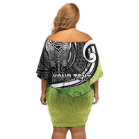 Custom New Zealand Cook Islands Family Matching Off Shoulder Short Dress and Hawaiian Shirt Maori Tiki With Circle Stars Turtle - Polynesian Pride