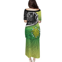 Personalised New Zealand Cook Islands Family Matching Puletasi and Hawaiian Shirt Maori Tiki With Circle Stars Turtle LT05 - Polynesian Pride
