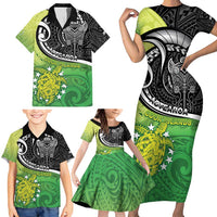 Custom New Zealand Cook Islands Family Matching Short Sleeve Bodycon Dress and Hawaiian Shirt Maori Tiki With Circle Stars Turtle - Polynesian Pride