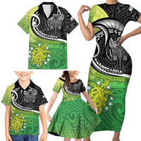 Personalised New Zealand Cook Islands Family Matching Short Sleeve Bodycon Dress and Hawaiian Shirt Maori Tiki With Circle Stars Turtle LT05 - Polynesian Pride