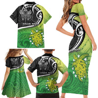 Personalised New Zealand Cook Islands Family Matching Short Sleeve Bodycon Dress and Hawaiian Shirt Maori Tiki With Circle Stars Turtle LT05 - Polynesian Pride