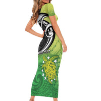 Custom New Zealand Cook Islands Family Matching Short Sleeve Bodycon Dress and Hawaiian Shirt Maori Tiki With Circle Stars Turtle - Polynesian Pride
