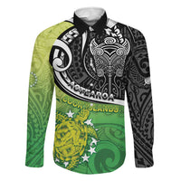 Personalised New Zealand Cook Islands Family Matching Summer Maxi Dress and Hawaiian Shirt Maori Tiki With Circle Stars Turtle LT05 Dad's Shirt - Long Sleeve Multicolor - Polynesian Pride