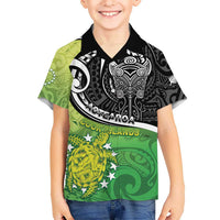 Personalised New Zealand Cook Islands Kid Hawaiian Shirt Maori Tiki With Circle Stars Turtle LT05 Kid Multicolor - Polynesian Pride