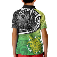 Custom New Zealand Cook Islands Kid Polo Shirt Maori Tiki With Circle Stars Turtle - Polynesian Pride