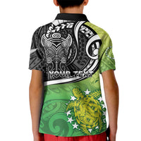 Personalised New Zealand Cook Islands Kid Polo Shirt Maori Tiki With Circle Stars Turtle LT05 - Polynesian Pride