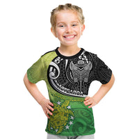 Custom New Zealand Cook Islands Kid T Shirt Maori Tiki With Circle Stars Turtle - Polynesian Pride