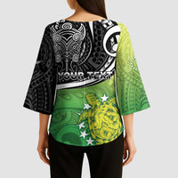 Custom New Zealand Cook Islands Kimono Sleeve Blouse Maori Tiki With Circle Stars Turtle - Polynesian Pride