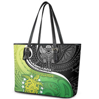 New Zealand Cook Islands Leather Tote Bag Maori Tiki With Circle Stars Turtle - Polynesian Pride