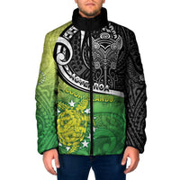 Custom New Zealand Cook Islands Padded Jacket Maori Tiki With Circle Stars Turtle - Polynesian Pride