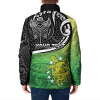 Custom New Zealand Cook Islands Padded Jacket Maori Tiki With Circle Stars Turtle - Polynesian Pride