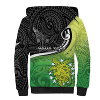 Custom New Zealand Cook Islands Sherpa Hoodie Maori Tiki With Circle Stars Turtle - Polynesian Pride