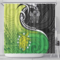 New Zealand Cook Islands Shower Curtain Maori Tiki With Circle Stars Turtle - Polynesian Pride