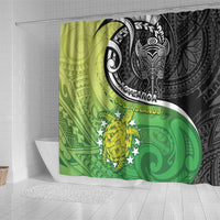 New Zealand Cook Islands Shower Curtain Maori Tiki With Circle Stars Turtle - Polynesian Pride