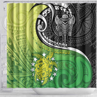 New Zealand Cook Islands Shower Curtain Maori Tiki With Circle Stars Turtle - Polynesian Pride